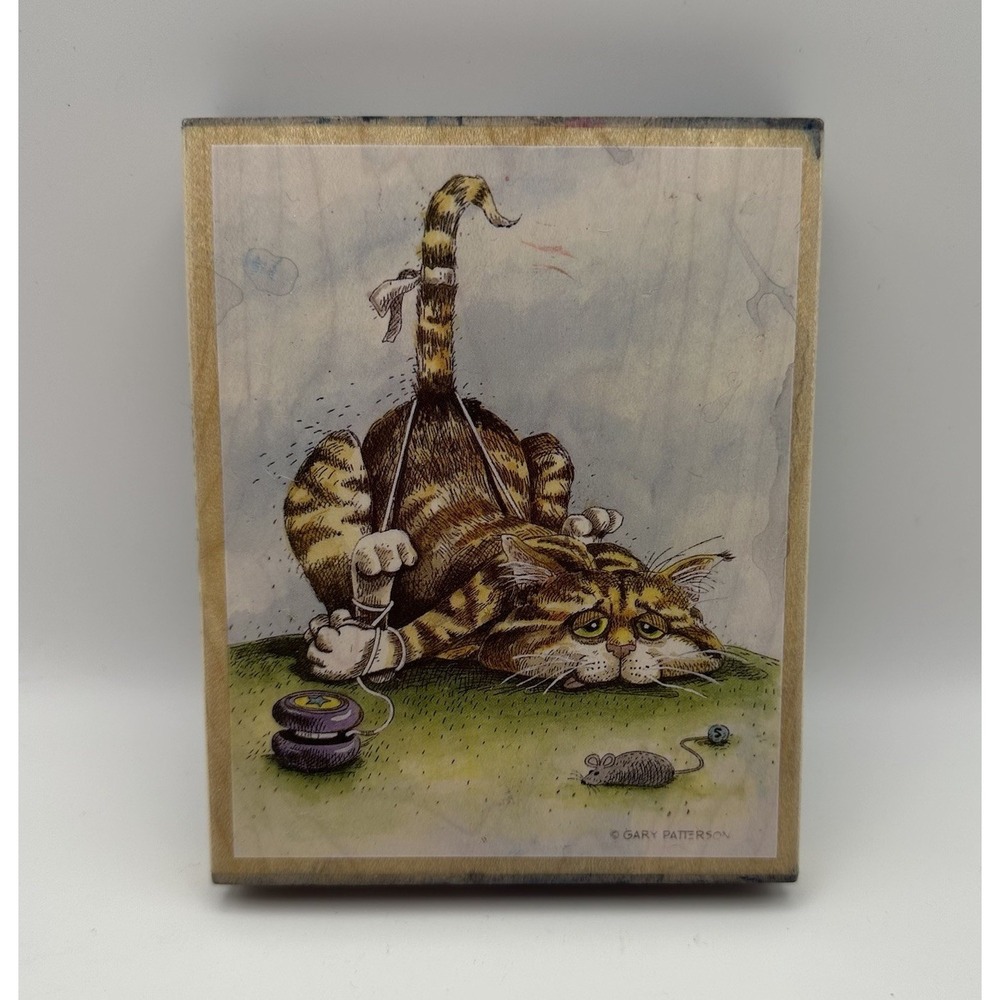 Stamps Happen Gary Patterson Fit To Be Tied 80294 Cat Wood Rubber Stamp Vintage